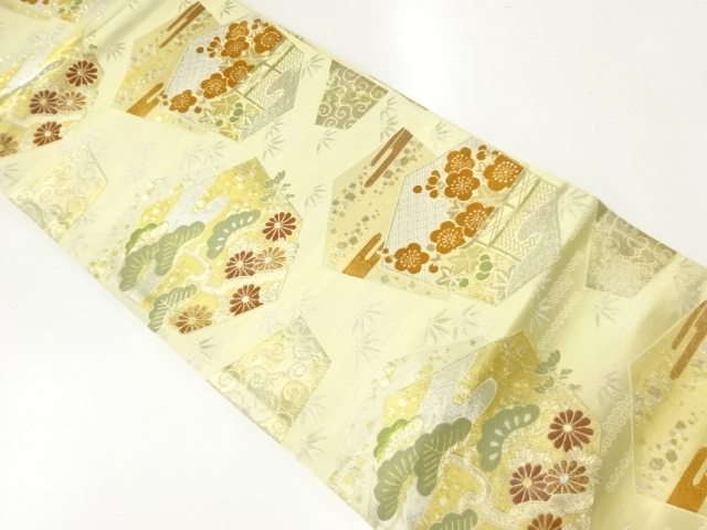 JAPANESE KIMONO / ANTIQUE FUKURO OBI / SILK / WOVEN SHOCHIKUBAI